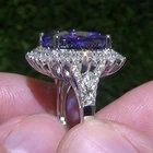 Sapphire Ring Gemstone Rings CAOSHI Large Vintage Square Cut Blue Sapphire Gemstone Crystal 925 Silver Ring Shiny Zircon CZ Engagement Wedding Ring