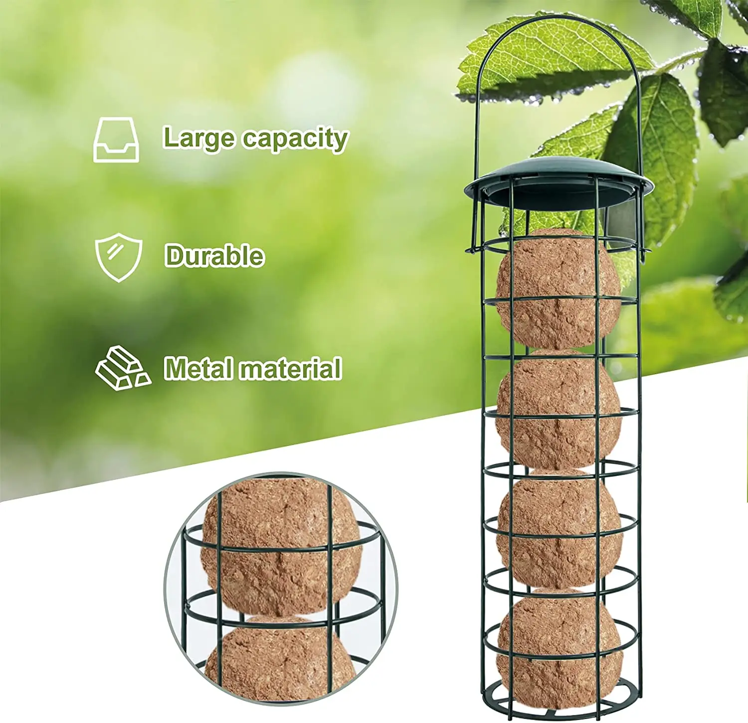 Green Grid Design Outdoor Bird Feeder Food Dispenser Suet Balls