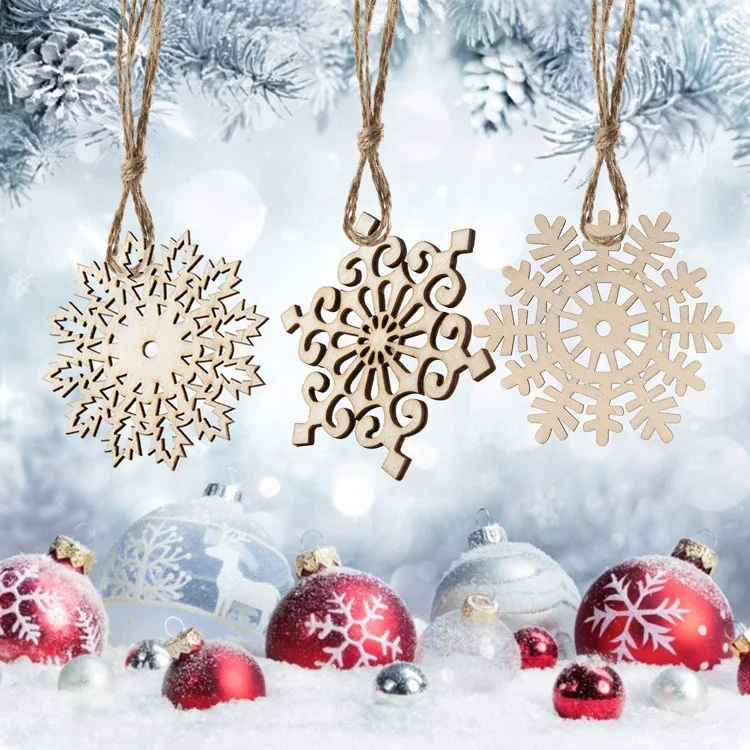 Unfinished Wooden Snowflakes Ornaments,27pcs Wooden Snowflake Christmas Ornaments Xmas Tree Decorations Hanging Embellishments Crafts Decor Tree Holiday Wedding Decorations