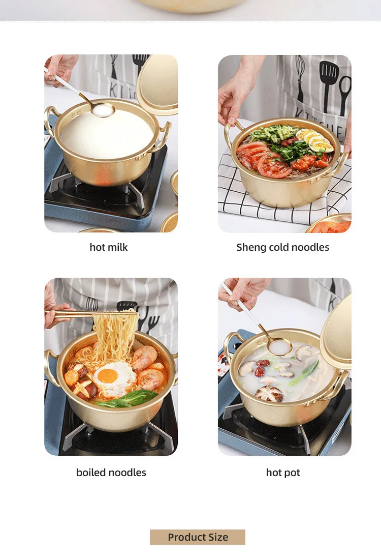 Korean Cookware Kitchen Gold Instant Noodle Pot Home Stock Pot Small