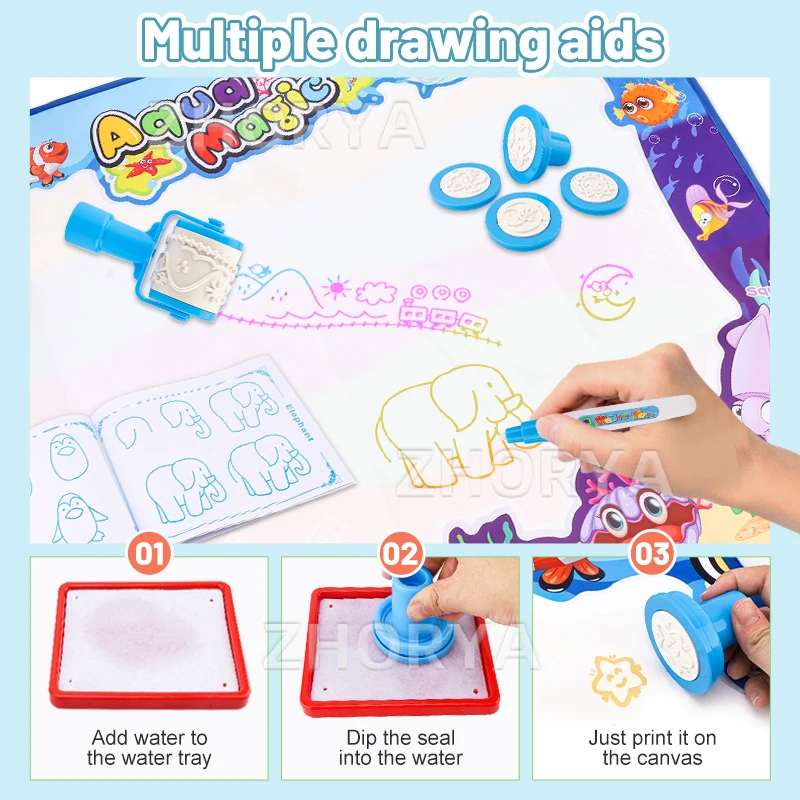 Zhorya Children Early Educational Water Drawing Mat Painting Doodle 150*90 Magic Painting Mat Aqua Magic Doodle Mat