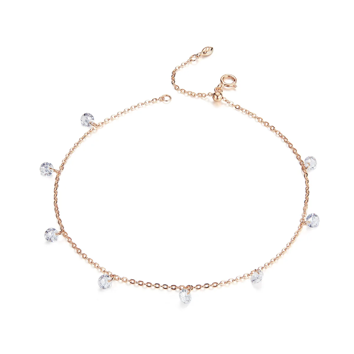 925 Sterling Silver Cubic Zirconia Rose Gold Color Chain Anklets