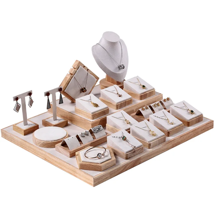 Luxury Wood Velvet Jewelry Store Exhibitor Display Set Bust Necklace