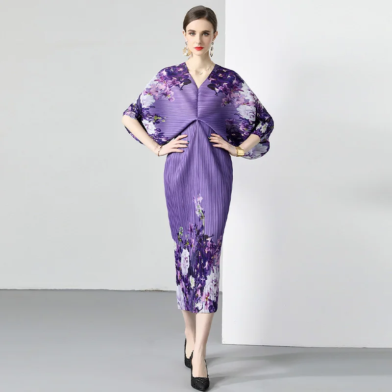 Miyaki Pleated 2024 Fashion New Design Ladies Dresses Elegant