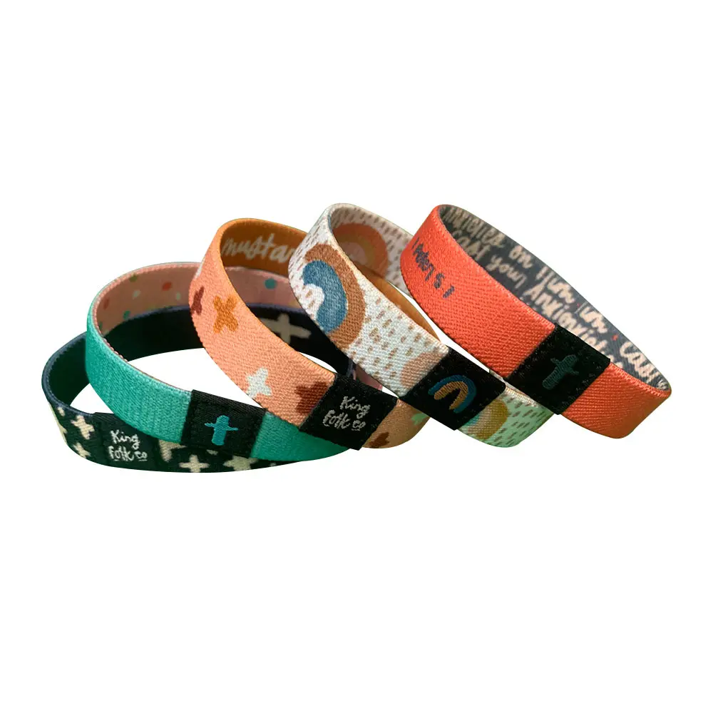 Cheap Custom Logo Full Color Print Party Sport Basketball Festival Polyester Bracelet Sublimation Fabric Woven Elastic Wristband