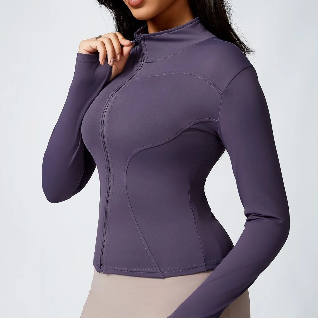 Sports Jacket Seam Zipper Long Sleeve Breathable Quick Dry Yoga Top Suitable for Running