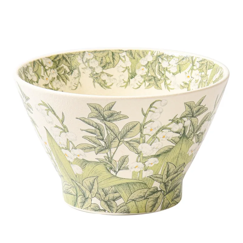 Happy Lily of the Valley light luxury home ins style tableware high bowl 5 inch ceramic rice noodle bowl