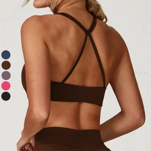 Woman Summer Gym Fitness High Quality Cross Back Yoga Crop Top Fashionable Backless Running Workout Sports Bra for Women