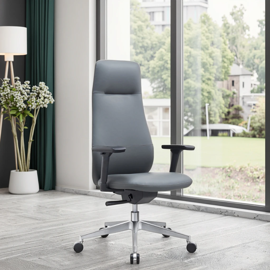 Modern Leather Executive Chair with Fixed Armrest Steel/Aluminium Base Heavy Duty Casters for Conference Rooms 6