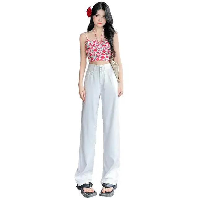 Summer 2024 new style  lyocell high-waist denim white loose jeans and denim for summer