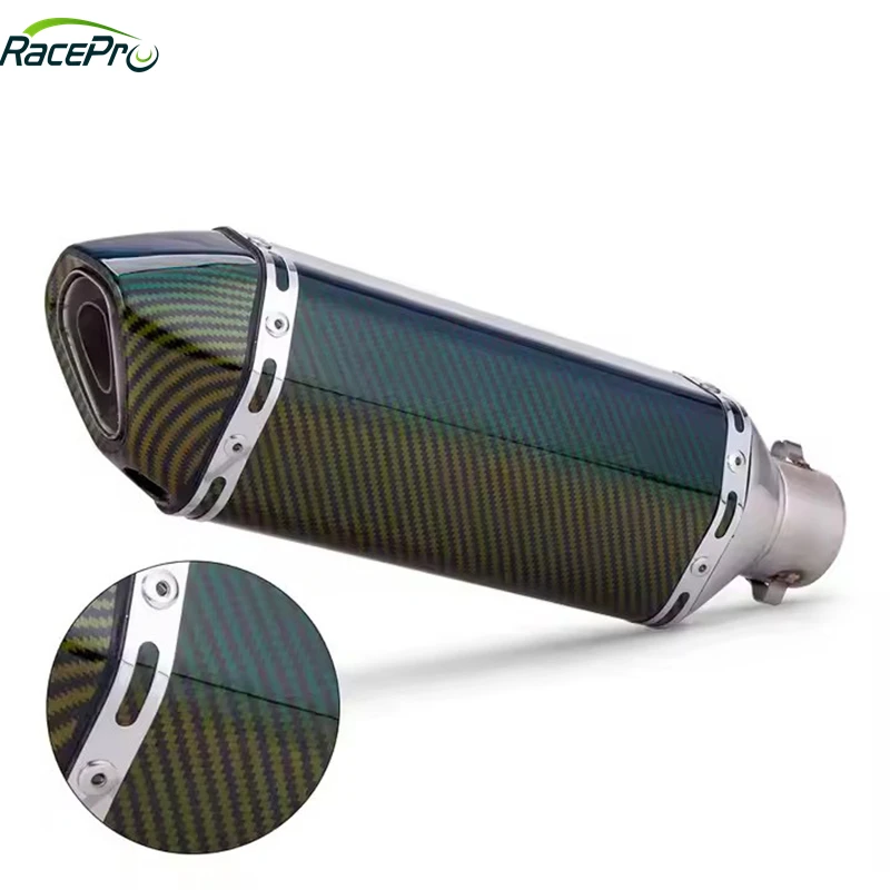RACEPRO RP0520-1056 51mm Motorcycle Exhaust Double Hole Muffler Stainless Steel Universal for Harley BMW Yamaha Honda
