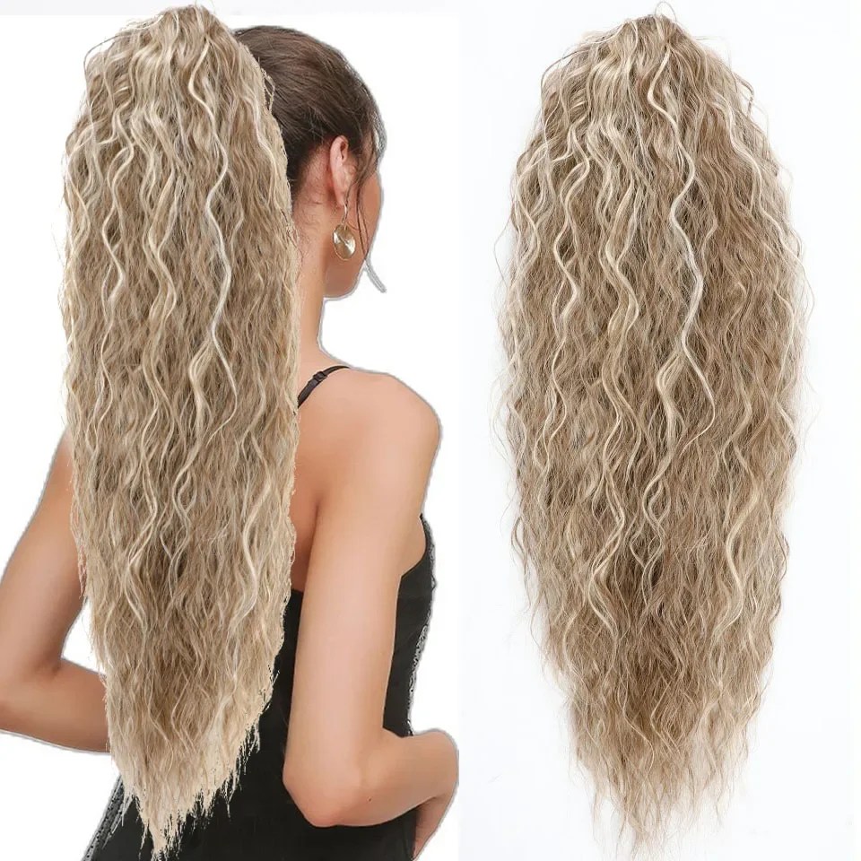 Water Wave Drawstring Ponytail Hair Extensions 170g 26in Curly Pony tail Natural Black Color 100 Brazilian Remy Human Hair 1B_voghion.com