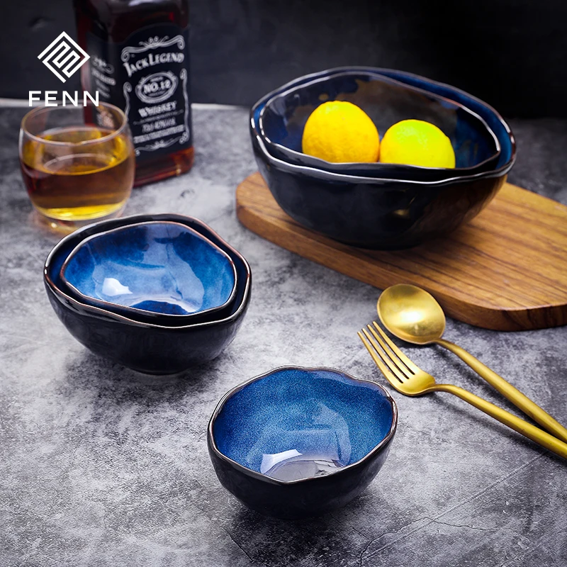 FENN factory heath glaze wholesale price ceramic irregular rice bowls salad porcelain bowl household restaurant wedding or hotel