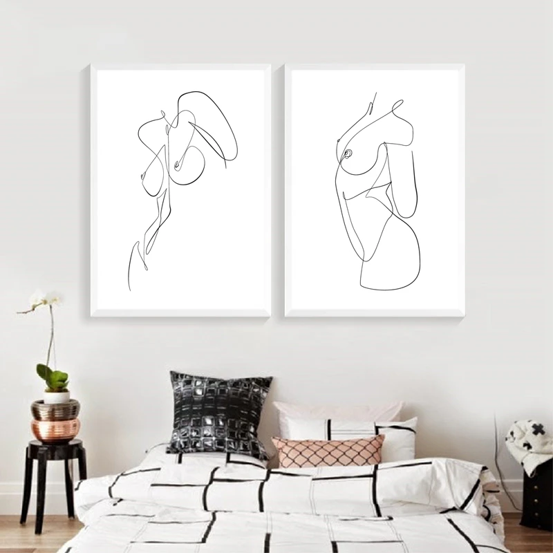 Abstract One Line Drawing Art Picture Feminine Naked Woman Figure Erotic Prints  Hot  Nude Art Woman Girl Body Painting
