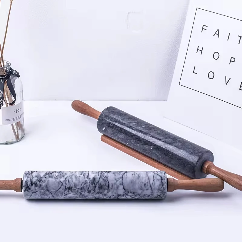 High Quality Custom Marble Rolling Pin with Wooden Handles Baking Tools Kitchen Accessories