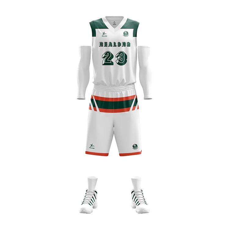 Source Factory Supply custom basketball uniform white/green/red color block  design sublimation basketball jersey on m.