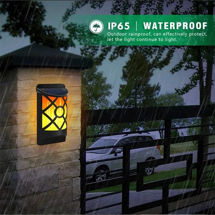 Waterproof Dark Sensor Auto on Daytime Off Outdoor Wall Lamp Solar Flame Lights for Garden Pathway Patio Deck Yard