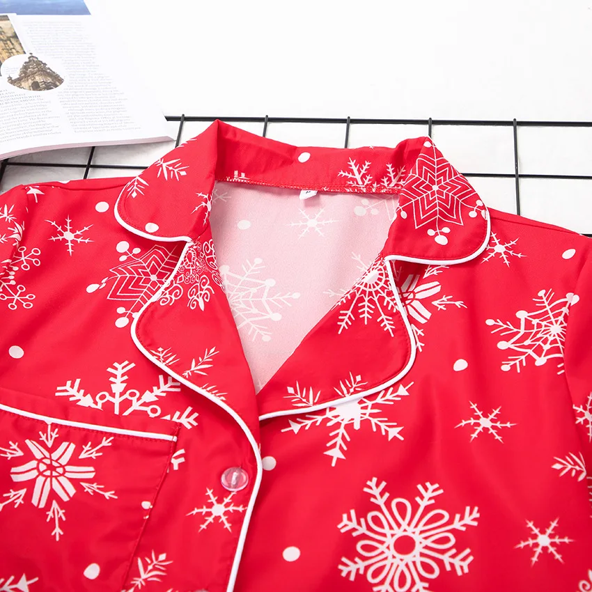 5XL Большие размеры, рождественские пижамы на заказ, длинные красные пижамные комплекты с принтом снега для женщин