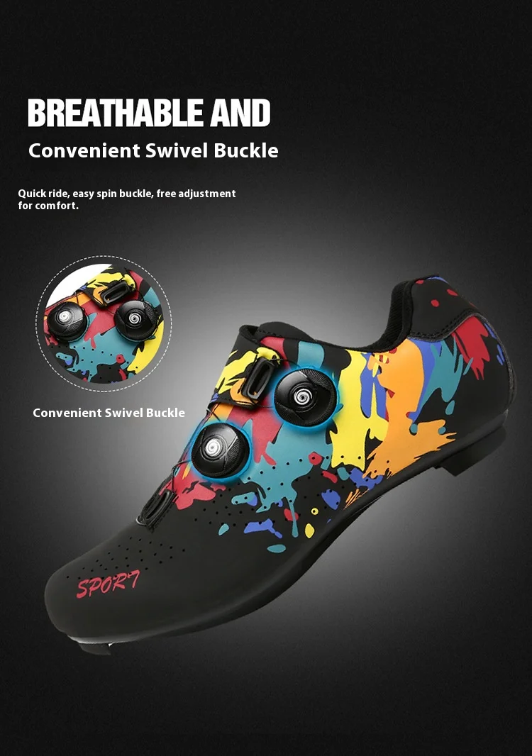 Men's Women's Locked Cycling Shoes Road Mountain Biking Power-Assisted Bicycle Outdoor Sport Graffiti Shoe Spring Summer Winter