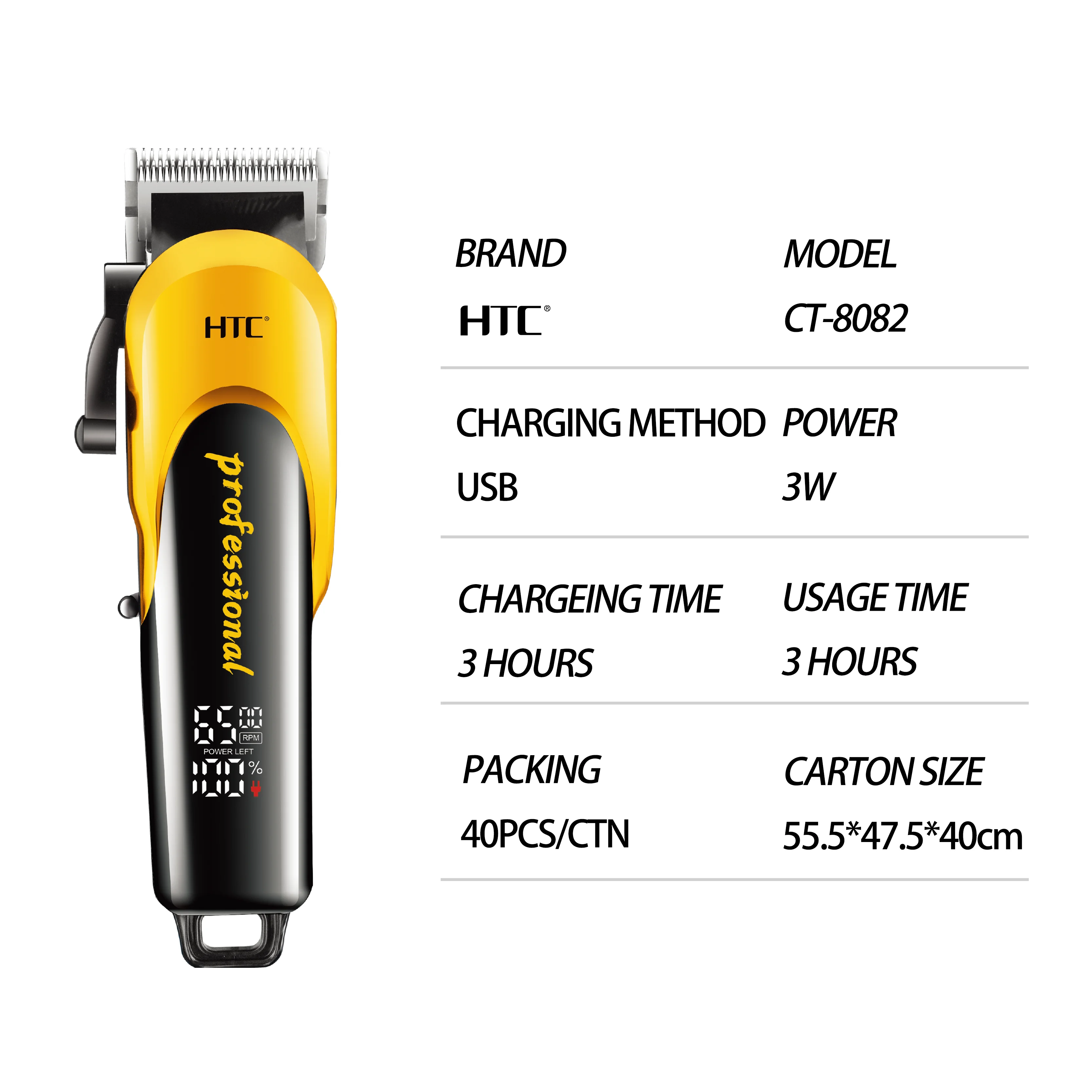 HTC CT-8082 LCD Luxury Display Professional Hair Clipper Electric Beard Clipper Trimmer