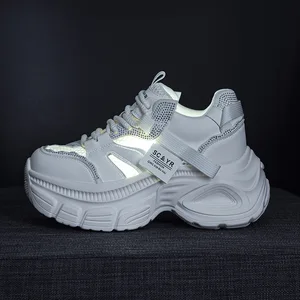 High Quality Thick Soled 9CM Women's Shoes, New Single Mesh Breathable Lace up Shoes for Spring and Summer