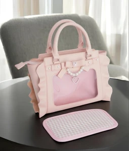Custom BSCI Factory Women Vegan Leather Fashion Ruffle Ita Tote Bags Lady Handbag With Clear Window