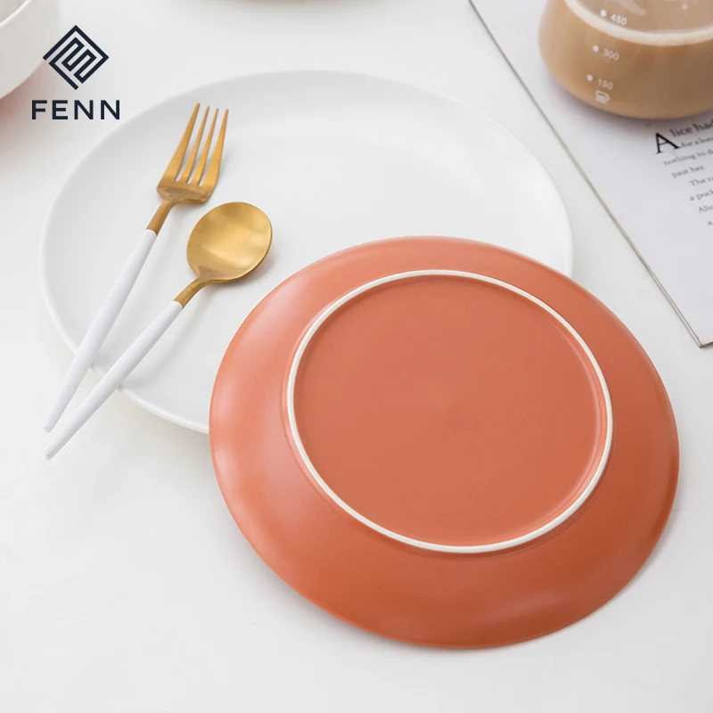 FENN Home Party Wedding Used Nordic Round Serving Dish Dessert Plates Minimalist 10'' Matte Glaze Ceramic Dinner Plate