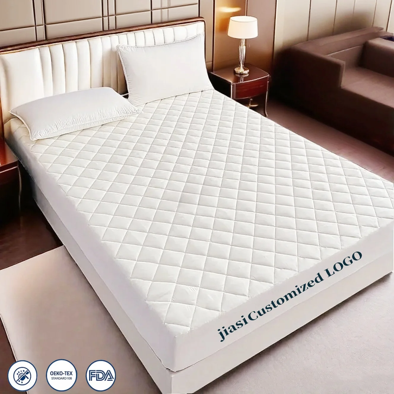 Hotel Use Waterproof Mattress Protector Bulk Soft Breathable Anti-Dust Mite Noiseless Fitted Encasement Cover OEKO-TEX Standard