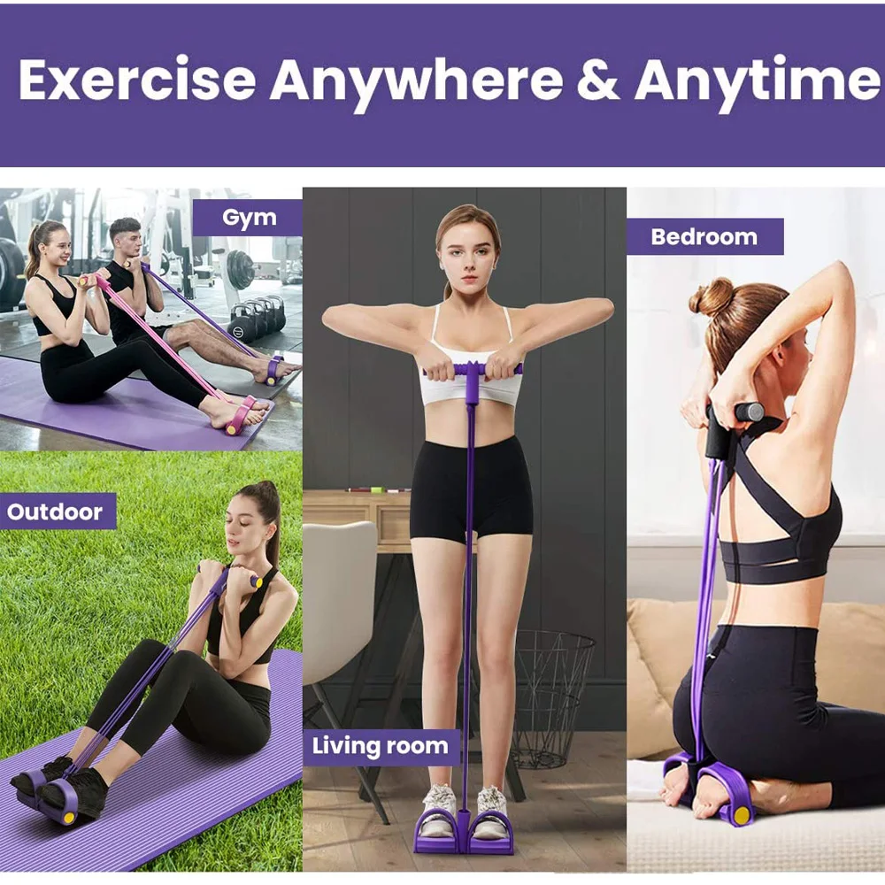 Bande De Résistance 4 Tubes Avec Pédale - Équipement De Fitness, élastique Musculaire, Extensible, Pour Jambes Et Abdos