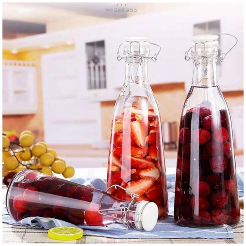 1000ml Milk Bottle with Handle Glass Buckle Multipurpose for Beverage Juice Food Storage Makeup and Face Cream Packing