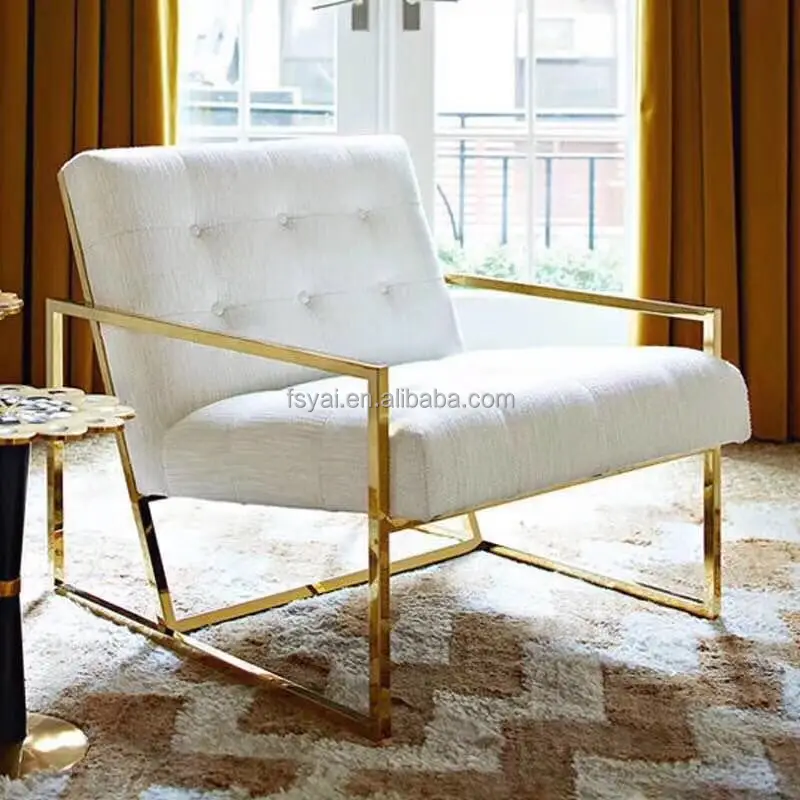 Stainless Steel Frame Fabric Lounge Accent Metal Legs Luxury Living Room  Upholstered Velvet Dining Armchair