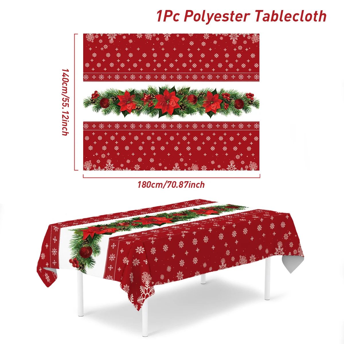 Christmas Tablecloths Santa Claus Snowflake Red Flower Tablecover Stain ...