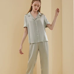 Two piece short sleeve satin sleepwear 100% silk pajama set women home wear set NO 1