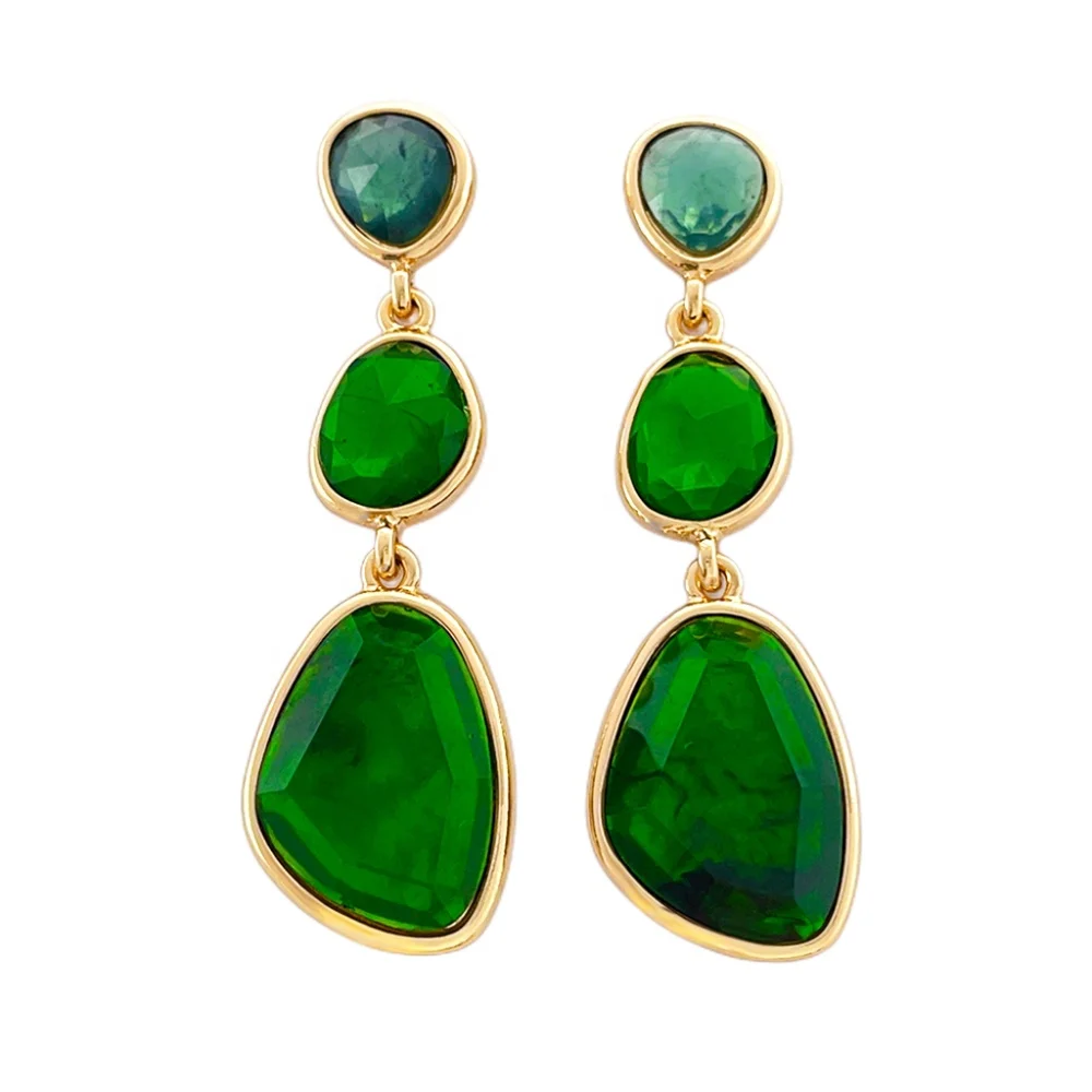 Female Charm Personalized Fashionable Jewelry - Green Geometric Shape Crystal Pendant Gold-plated Earrings