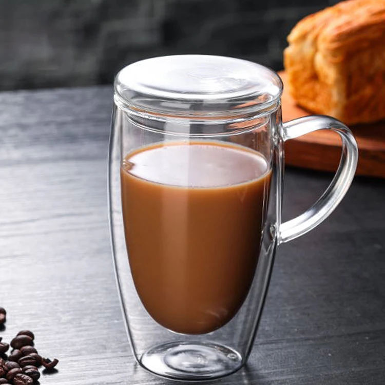 Оптовая продажа, двухслойная теплоизоляционная кружка для холодного напитка, молока, 350 мл, стеклянная кофейная кружка с ручкой для рождественского подарка