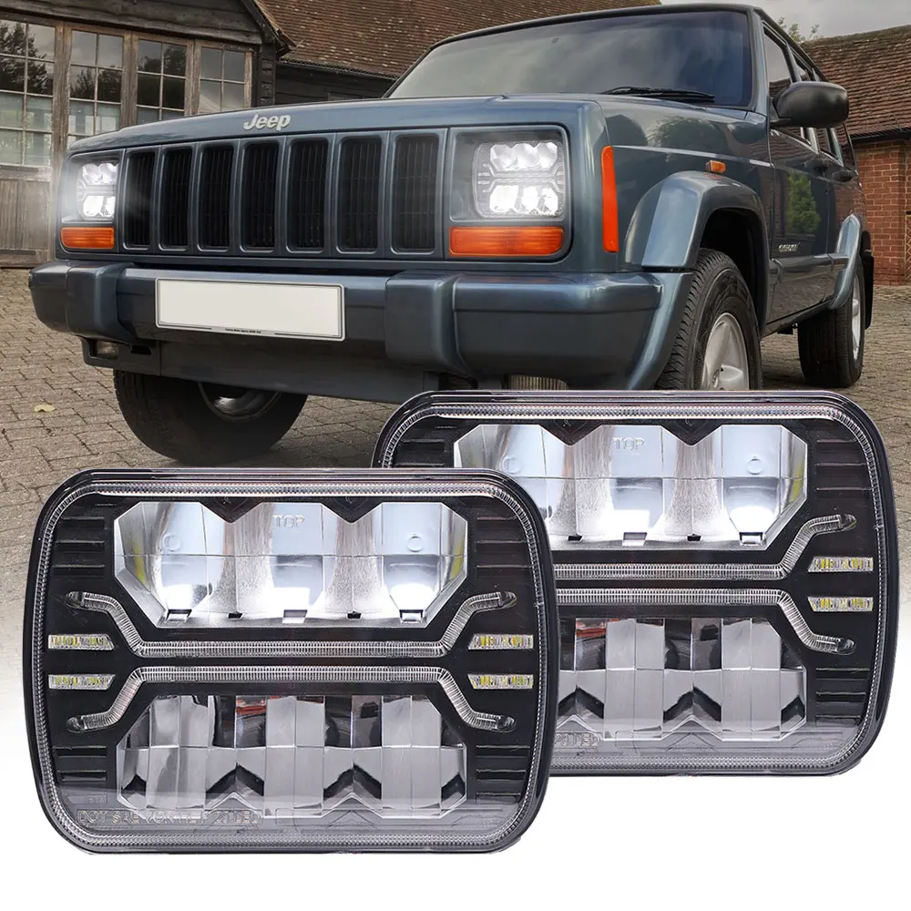 7x6 Led Headlights 80w Square 5x7 Inch Headlights With White Drl H6054  Headlamp For Jeep Wrangler Yj Cherokee Xj Chevy - Buy 7x6 Led Headlights  80w Square 5x7 Inch Headlights With White