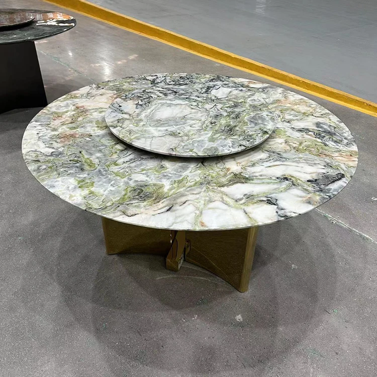 Wholesale Formal Royal Stone Set Design Home Furniture Luxury Grey Marble Tabletop Round Dining Dinning Table for Hotel