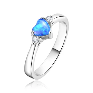 Vintage Opal Women's Heart Shape 925 Sterling Silver Engagement Simple Ring