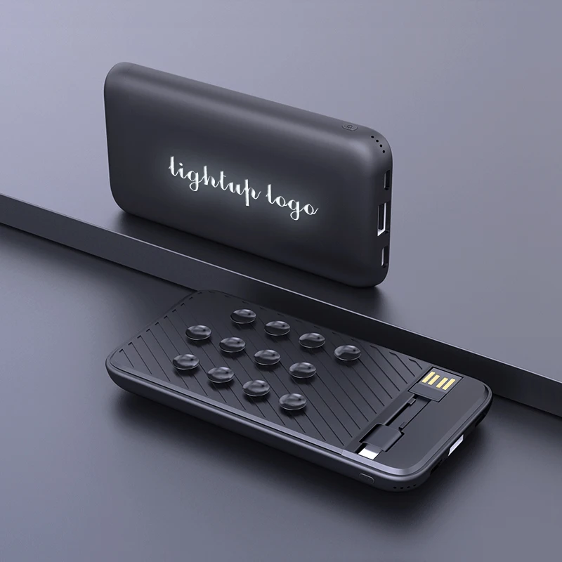 8000mAh Power Bank Wireless Charging with Cable Suction Cup Power Bank with LED logo