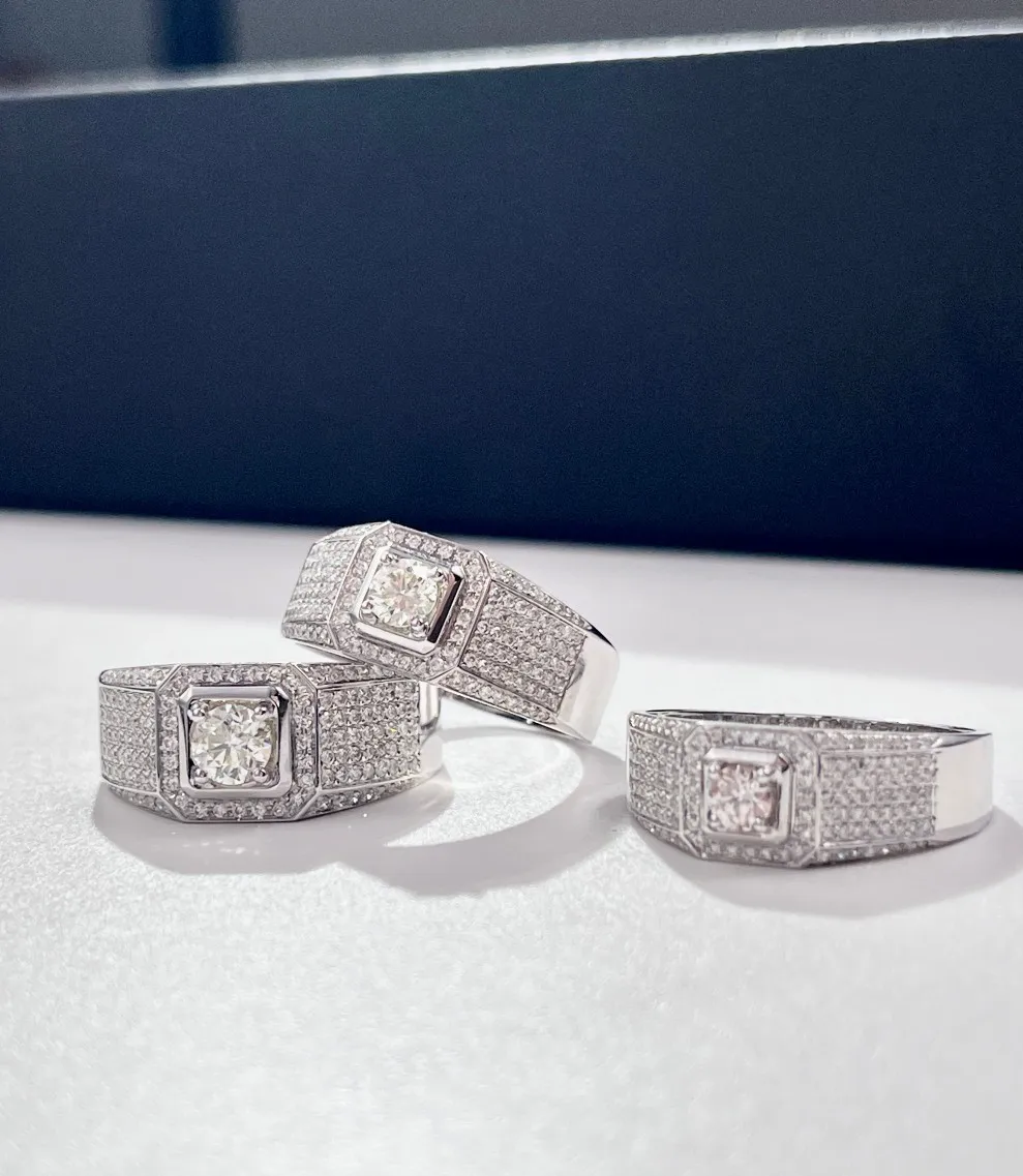 18K Solid Gold Diamond Wedding Ring for Men