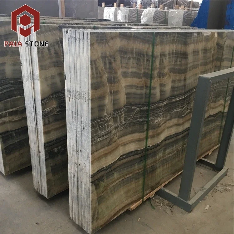 卸売木製タイガー黒オニキス大理石スラブ床