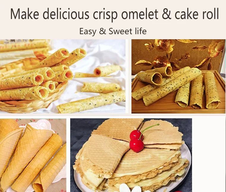 Electric Crispy Egg Roll Maker Omelet Sandwich Iron Crepe Baking Pan Waffle Pancake Oven