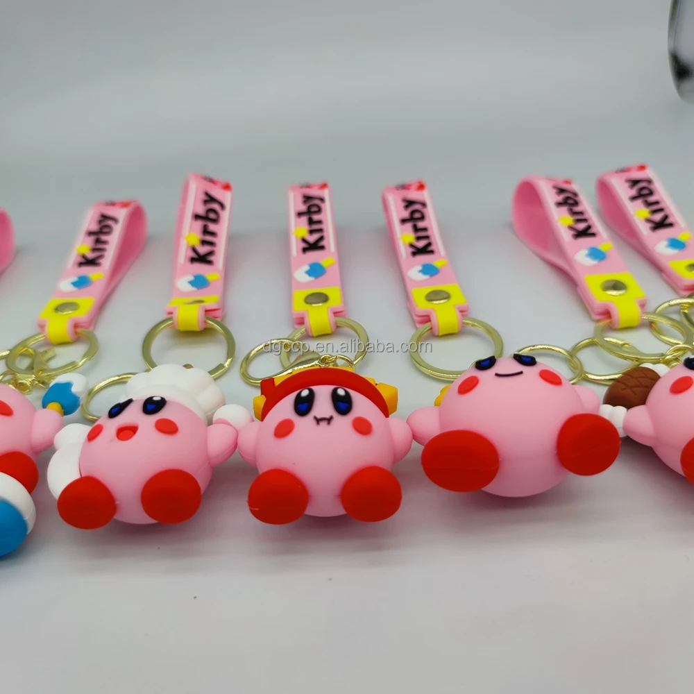 New 7 Design Factory Outlet Japanese Games Kirbies Keychain 3d Pvc Rubber Key Chain Kirbys Keychain
