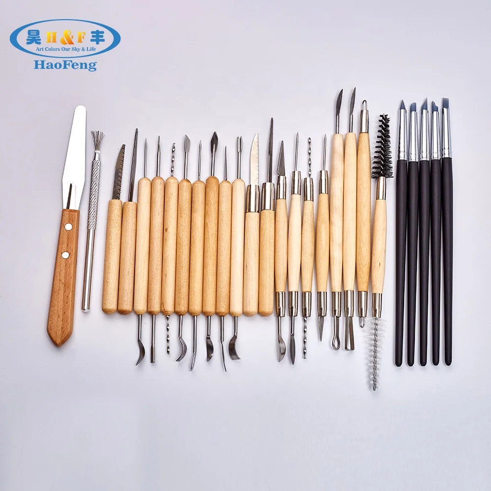 5pcs Wooden Pottery Clay Sculpture Carving Tool Set eco firendly Children craft 