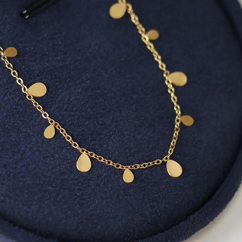 Round Waterdrop Rectangle Small Charms Tinny Pendants Gold Necklaces Stainless Steel Chokers for Women Dainty Minimalist Jewelry
