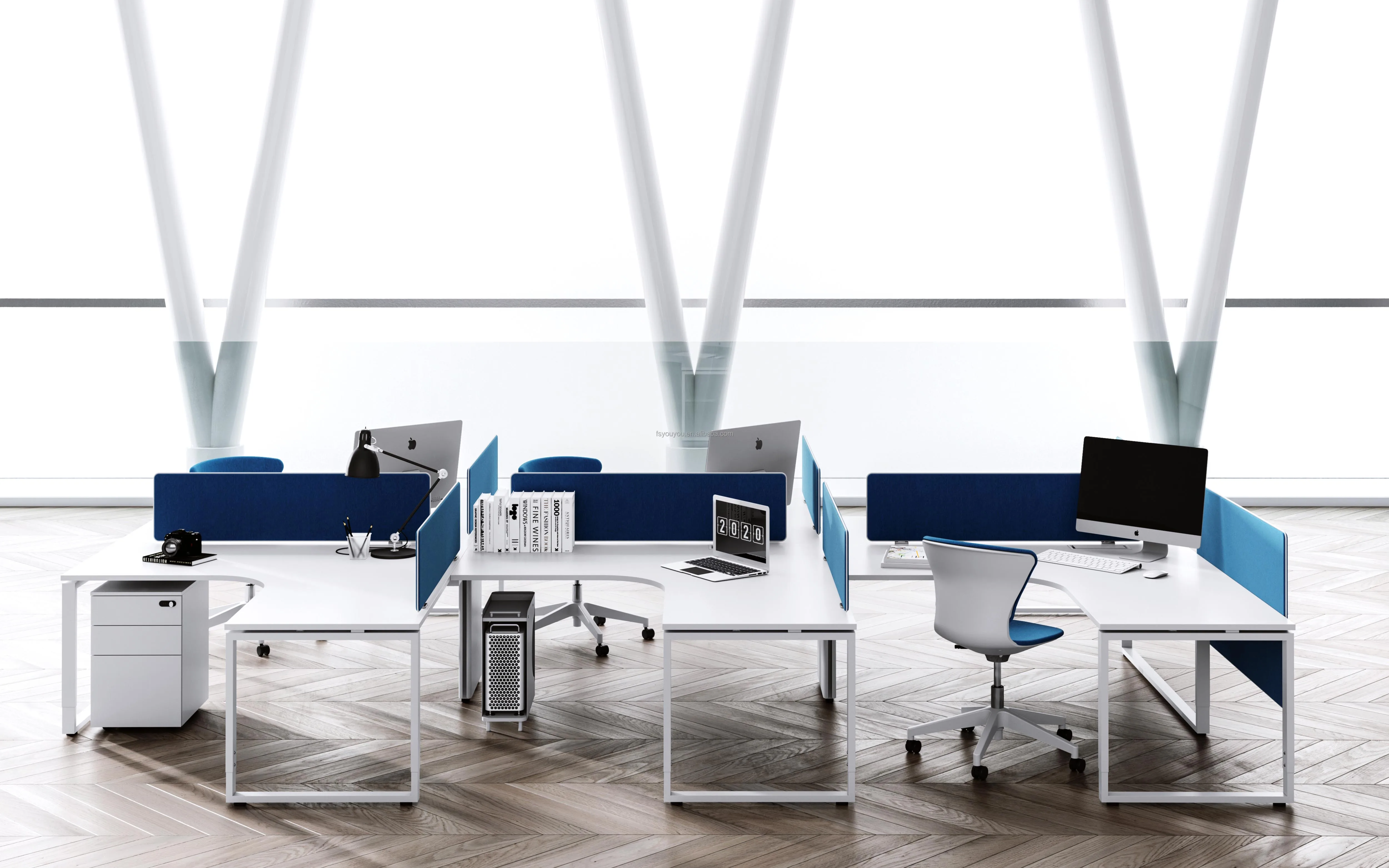L Shape MFC Table Office Partitions Tables Office Workstation With Drawer 2 4 6 Seater Person Office Staff Desks