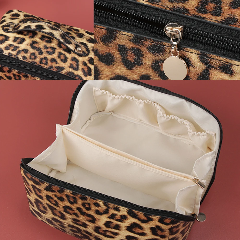 Pu Leather Leopard Printing Waterproof Soft Pu Toiletry Travel Bag Big