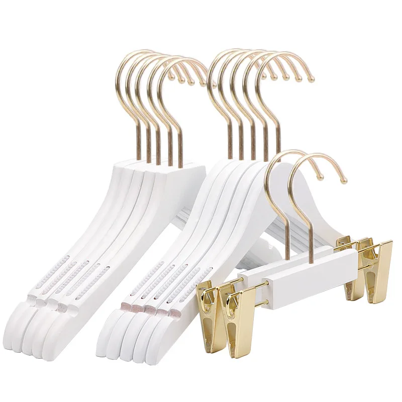 Free Custom Logo Luxury Cloth Hanger Wood Clip Hanger Non Slip Boutique Wooden White Clothes Hanger for Clothing Shop