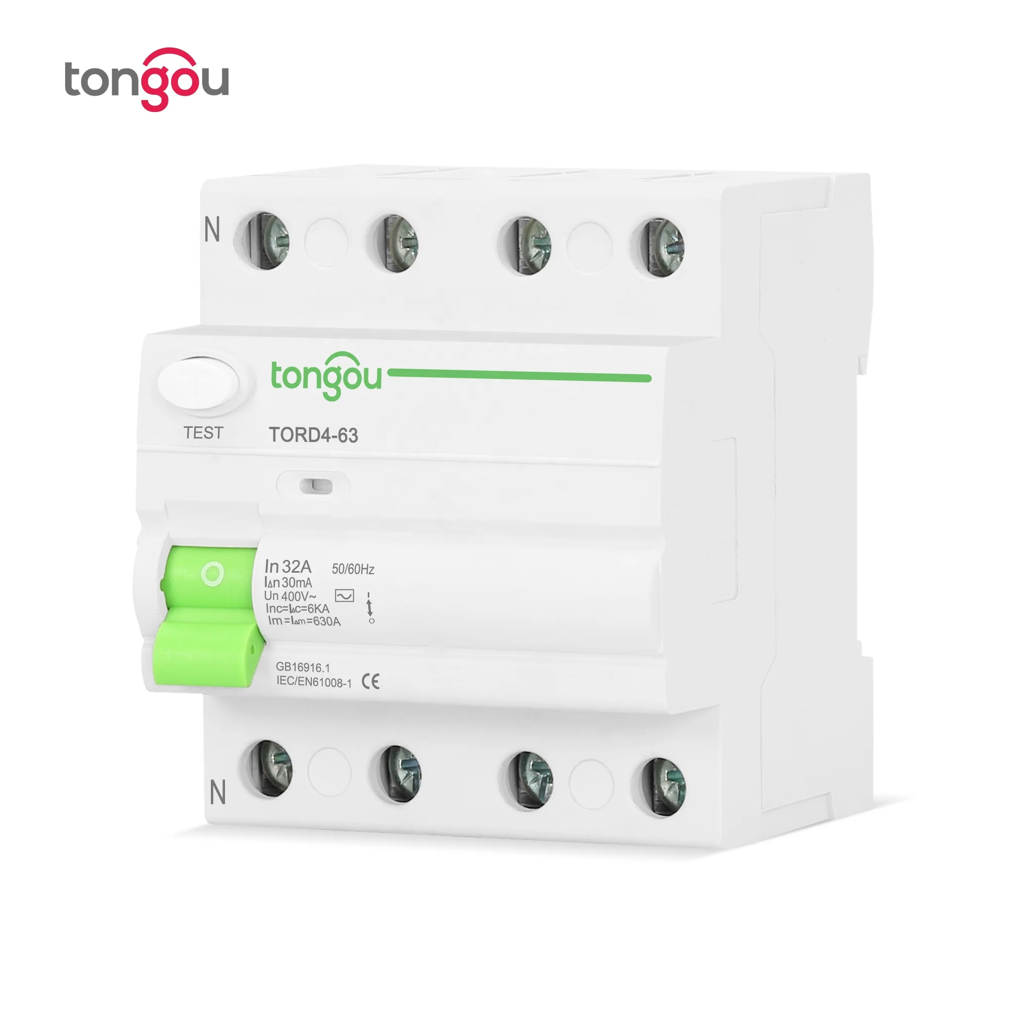 For TONGOU Miniature Circuit Breaker AC Type RCCB Electromagnetic Residual Current 4-Pole 16A/25A/40A/63A RCD 10mA/30mA/100mA/30