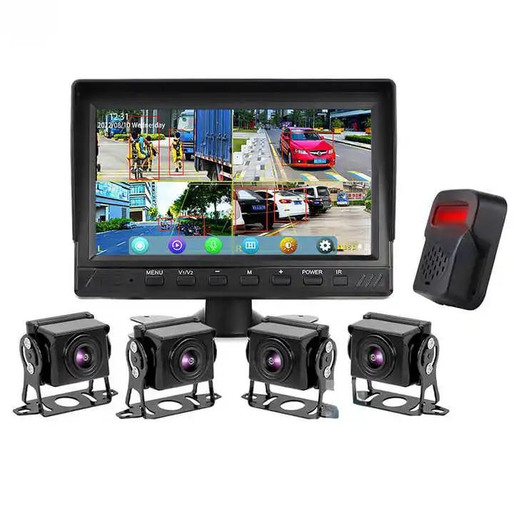 Forklift AI Camera Detection With 4 Cameras 7 Inch Monitor Outside Voice Alarm Backup 720P AHD BSD AI Camera for Forklift Truck